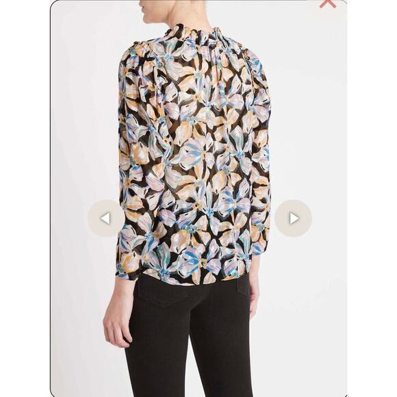 Rebecca Taylor Bow‎ Fluer Silk Top in Black Combo Size Medium - Picture 2 of 8